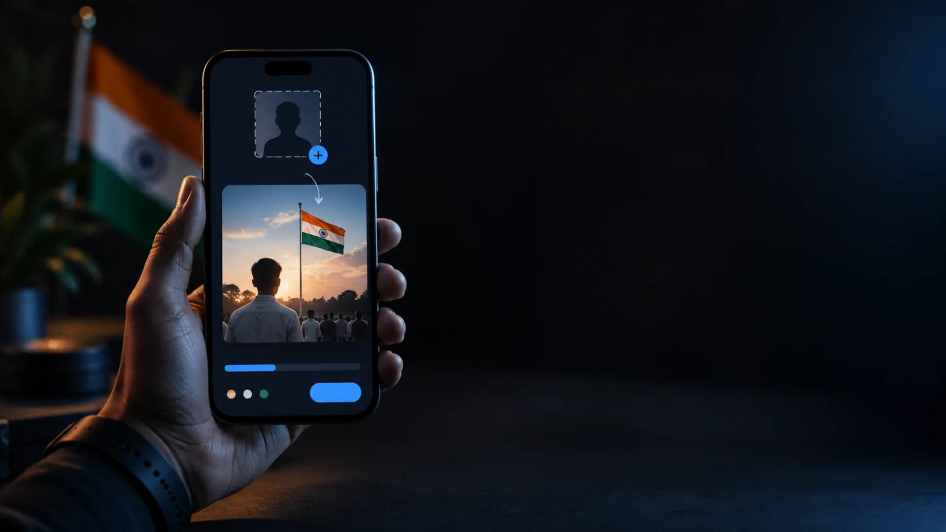 The IPCA Independence Day campaign open on a phone, where a doctor's photo becomes a personalised flag-hoisting video.